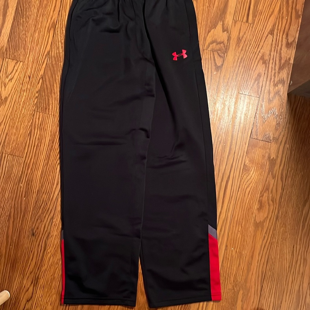 Under Armour black and red open leg fleece pants